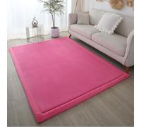 Miaogoo Alfombra de sala de estar, plegable, antideslizante, para dormitorio, sala de juegos, tatami para gatear, yoga, ejercicio, corralito de juegos (rosa rosa, 100 x 100 cm)