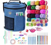 MIAOKE Kit de ganchillo de 79 piezas, organizador de almacenamiento de hilo de bolsa de tejer, suministros de punto y ganchillo, bolsa de ganchillo impermeable, accesorios