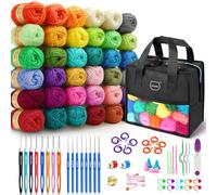 MIAOKE Kit de ganchillo portátil de 90 piezas con 36 colores de hilo, 36 accesorios para ganchillo, 16 ganchillos, bolsa impermeable y bolsa de almacenamiento, Starter Set for Professionals, Black