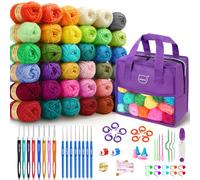 MIAOKE Kit de ganchillo portátil de 90 piezas con 36 colores de hilo, 36 accesorios para ganchillo, 16 ganchillos, bolsa impermeable bolsa de almacenamiento,Starter Set for Professionals,Light Purple