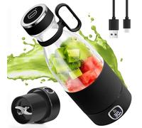 MIAOKE Licuadora portátil, vaso exprimidor de 6 cuchillas para batidos de jugo y batidos, mini licuadora de 350 ml con pantalla LED recargable por USB, batería recargable de 3000 mAh, para deportes en