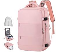 MIAOKE Mochila de Viaje Impermeable de 35 Litros, con 10 Bolsillos para Zapatos y Compartimento para Portátil de 15,6 Pulgadas. Ideal para Viajes en Avión,Rosa