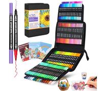 MIAOKE Set De 120 Rotuladores De Doble Punta, Con 3 Libros Para Colorear, Marcadores Gruesos Y Finos, 3 Recambios Y Un Estuche Negro, Resistente Al Agua, Para Pintar