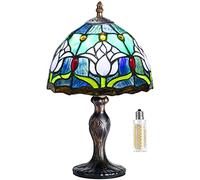 MIAOKE Stained Glass Lamp, lámpara de barroca, coloreado pantalla de vidrio, lámpara de mesa retro vintage, lámpara de noche, estudio, oficina-(tulipán azul)