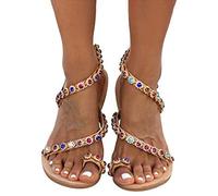 MIAOXIAO Chancla Sandalias Planas para Mujer Verano Diamantes Sandalias Moda Sandalias con Punta Abierta Zapatos de Playa Cómodo Sandalias de Caminar,EU 38.5