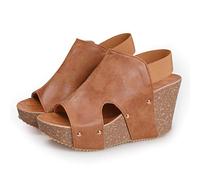 MIAOXIAO Sandalia Cuña De Plataforma Remaches Correa de Tobillo de Verano Abiertos De Las Slingback Hebilla Outdoor Beach Holiday Shoes Zapatillas de Viaje,4,EU 34.5