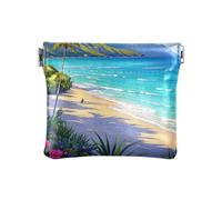 miaozhen Blue Summer Beach in Hawaii - Monederos de cuero para mujer, prácticos monederos con cierre para hombres y mujeres, bolsitas de viaje, Playa azul de verano en Hawái, 1 size