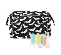 miaozhen Bolsa de cosméticos colgante de murciélago de Halloween en blanco y negro esencial para mujer, cartera de dinero en efectivo para cosméticos grandes monedero de tela para mujer