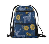 miaozhen Bolsa de cuerda resistente al agua para natación, bocetos, renos, girasoles, azul oscuro, bolsa con cordón para exteriores con bolsillos de malla