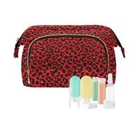 miaozhen Bolsa de maquillaje grande con estampado de leopardo con purpurina falsa, color rojo, para mujer, cartera de dinero en efectivo para cosméticos grandes, monedero de tela para mujer