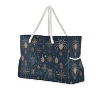 miaozhen Bolsa de playa a prueba de arena para crucero con cremallera estilo nórdico Spider Gold Blue bolsas para mujer con bolsillos