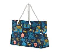 miaozhen Bolsa de playa grande resistente con cremallera Rainforest Crab Hut Blue para mujer, bolsas de computadora para el trabajo, buenas para viajes, piscina, natación, playa, vacaciones