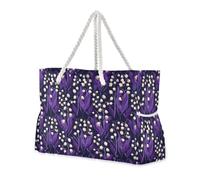 miaozhen Bolsa de playa resistente al agua con cremallera Finlandia Lily Of The Valley Lavender Tan bolsa de mano para profesora para mujer con portavasos en el lateral