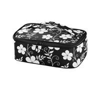 miaozhen Bolsa de viaje para leche materna, diseño vintage de flores blancas, bolsa negra para lonchera pequena