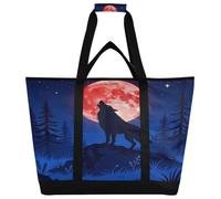 miaozhen Bolsa térmica térmica para alimentos calientes/fríos, bolsa de playa con compartimento enfriador para playa, viajes, picnics, lobo, aullido, sangre, luna, azul