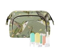 miaozhen Bolsas de cosméticos bohemias con diseño floral verde para mujer, esenciales, monedero para viajes, cosméticos para cosméticos, Boho Bird Floral Verde, Moderno
