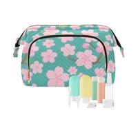 miaozhen Bolsas de cosméticos grandes con diseño de céfiro japonés, color rosa y verde, tamaño grande, para mujer, monedero para maquillaje y maquillaje, Flores de cerezo japonés Zephyre rosa y verde