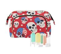 miaozhen Bolsas de cosméticos grandes para el Día de la Independencia del 4 de julio, diseño de calavera blanca, ligera, para mujer, para viajes, kit de maquillaje, 4 de julio, Día de la Independencia