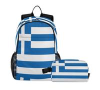 miaozhen Bolsas de libros para niños con bolsa de almuerzo con diseño de graffiti de gato, bandera de Grecia, azul nacional griego, 18 L/mochila con lonchera para niños, 7-10, mochilas escolares para