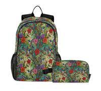 miaozhen Bolsas de libros para niños con bolsa de almuerzo, diseño de graffiti de gato, flores de colibrí colorido, 18 litros/mochila escolar para niños con fiambrera, 7-10, set de mochila y lonchera