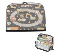 miaozhen Bolsas de maquillaje de gran capacidad con cremallera para niños, escuela preparada ocupada ingeniería, letreros de vehículos, cartuchos grises para lapices