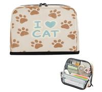 miaozhen Bolsas para lápices de gran capacidad, bolsa de almacenamiento vertical ligera para artículos de papelería para hombres, oficina, I Love Cats Paw Khaki Lapicera para ninas
