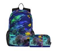 miaozhen Bolsas para niños escolares y gatos, graffiti 3D, peces tropicales, mar profundo, vibrante, 18 litros/bolsa escolar y fiambrera, para niños, 10-12, mochilas para ni?as con lonchera