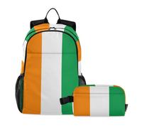 miaozhen Bolsas para niños escolares y gatos, graffiti, bandera de costas de marfil, 18 litros, juego de mochila y fiambrera, 9-10 años, caja de almuerzo para ni? os