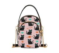 miaozhen Bolso cruzado pequeño retro de mediados de siglo moderno con diseño de gato con múltiples bolsillos, bolso cruzado para mujer
