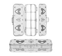miaozhen Caja de lápices de plástico transparente de doble capa con corazones grises y negros, estuche de almacenamiento para manualidades con cierre y tapa