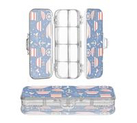 miaozhen Caja de lápices transparente de doble baraja con diseño de rayas marinas azules y marítimas, estuche rígido para bolígrafos con tapa