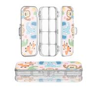 miaozhen Caja de lápices transparente de doble capa con diseño de animal feliz, zorro, elefante, monje 1 (339) ey Pink Boxes Estuche para niños con tapa a presión