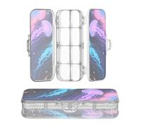 miaozhen Caja de lápices transparente de doble cubierta, medusas neón, azul y rosa, estuche rígido para manualidades con tapa hermética