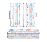 miaozhen Caja de plástico transparente para lápices de doble cubierta, diseño de rayas marinas azules, estuche de almacenamiento para artículos de papelería con tapa hermética