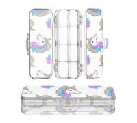 miaozhen Caja transparente de lápices de doble cubierta con dibujos animados de unicornios arcoíris blancos para suministros de papelería con tapa a presión