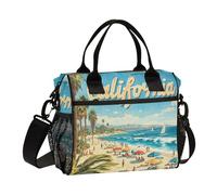 miaozhen California Summer Beach Scene - Lonchera con bolsillo y correa para el hombro, gran capacidad, para oficina, almuerzo, para hombre