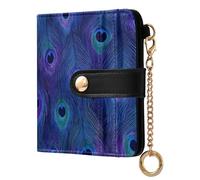 miaozhen Cartera plegable de piel sintética para mujer, portátil, con estampado de piel de pavo real, azul y morado, con ranuras para tarjetas, para hombres y mujeres