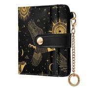 miaozhen Cartera plegable de piel sintética para mujer, práctica cartera plegable de piel sintética con diseño de halcón salvaje y sol, color negro y dorado