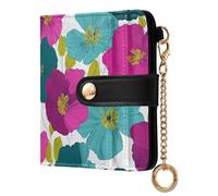 miaozhen Cartera plegable pequeña para mujer, diseño de ranúnculo, turquesa, fucsia, floral, compacta, de piel sintética, para mujeres, niños y niñas