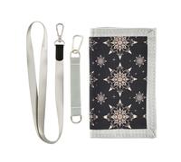 miaozhen Cartera triple con diseño de flor de mandala dorada y negra para mujer, de nailon, ligera, con cordón, billetera para hombre, Mandala Flower Gold Black Star, 1 size