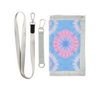 miaozhen Cartera triple de teñido anudado azul y rosa, regalo para jóvenes, minimalista, ligera, billetera triple para hombres con cordón para hombre, Tinte azul y rosa, 1 size