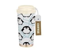 miaozhen Childish Penguin - Vaso de café de viaje en blanco y negro con tapas, taza de café para el trabajo, acero inoxidable, para frío y calor, 17 onzas, a prueba de fugas