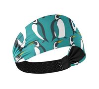 miaozhen Diadema de béisbol con diseño de pingüino de animales, color verde azulado, absorbe la humedad, banda elástica para el sudor para mujer, para gimnasio, ciclismo, gimnasio, voleibol, diademas