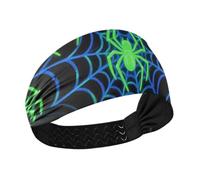 miaozhen Diadema de telaraña iluminada azul y verde que absorbe la humedad para mujer, banda elástica para el sudor, para baloncesto, tenis, lavado de cara, voleibol, banda para el cabello