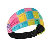 miaozhen Diademas cómodas antideslizantes con estampado de bloques de vidrio de colores azul y amarillo para mujer, banda elástica para el sudor, para gimnasio, yoga, fútbol, baloncesto, diademas para