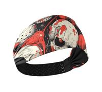 miaozhen Diademas de terror para mujer, diseño de calavera roja y blanca, banda elástica para el sudor para uso diario, voleibol, maquillaje, diadema de voleibol para ni?as