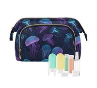 miaozhen Dreamy Jellyfish - Bolsa de maquillaje para cosméticos, color azul neón, bolsas de cosméticos esenciales para monedero para artículos de tocador para monedas de mujer