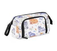 miaozhen Estuche de lápices de gran capacidad multifunción para niños adolescentes de dibujos animados Selkirk Rex gatos blancos cartuchera escolar para adolescentes, Dibujos animados Selkirk Rex