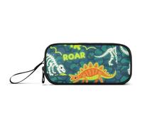 miaozhen Estuche de nailon con cremallera, calavera T-rex rugiente, anquilosaurio, textura de roca, amarillo fluorescente, verde, gran capacidad, con cremallera, bolsa de papelería para profesores de