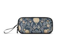 miaozhen Estuche de nailon con cremallera grande estilo William Morris, rústico, étnico, floral, azul oscuro, gran capacidad, con cremallera, estuche de malla para lápices de papelería, para